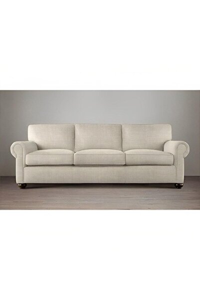 homejoyz Suede Wood and Linen Sofa - Beige - Etna - 220X90X80 cm