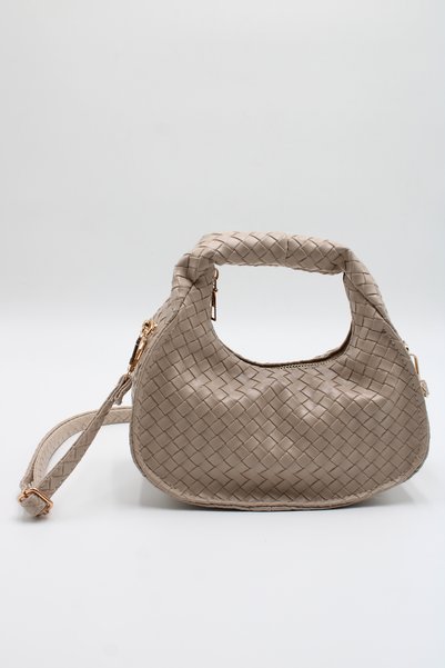 LASSO Women's Beige Braided Soft Leather Zippered Crossbody Hand and Shoulder Bag