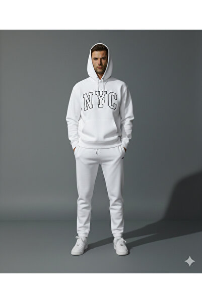 ALİ.COM Three Thread Hooded Inside Cotton Nyc B Printed O Oversized Tracksuit...