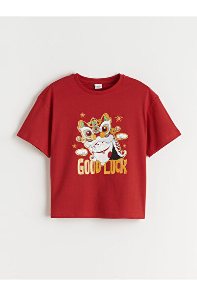 LC Waikiki Alita City Lcw Kids Red Oval Collar Printed Girls' T-Shirt with a ...