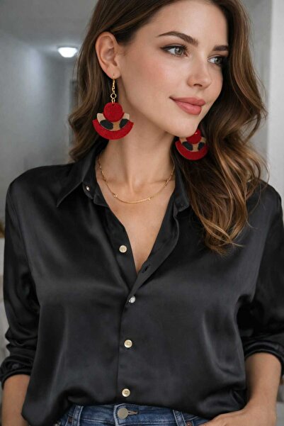 deri %100 Gerçek Leopar Desenli Kadın Küpe – El Yapımı Kırmızı Desenli, Hafif...