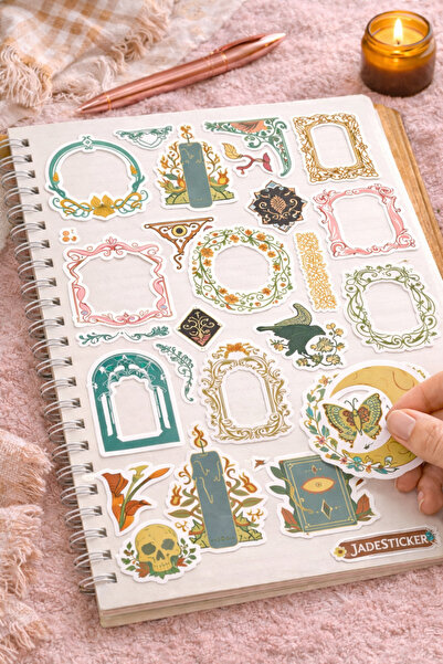 jadesticker Vintage Floral Frame Sticker Seti – Defter, Ajanda ve Journal İçi...