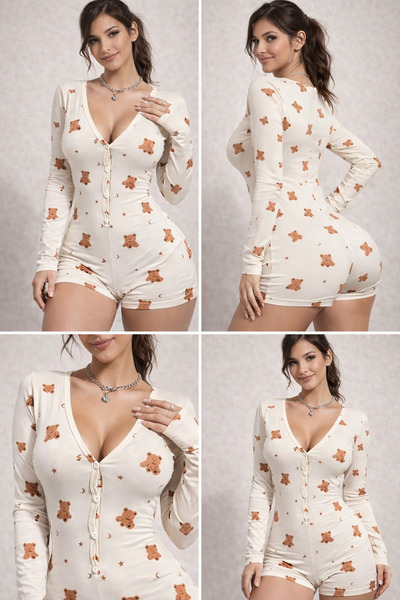 Bestway ve Diğeri Kadın Ayıcık Desenli Uzun Kollu Tulum