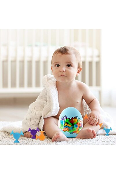 Generic مجموعة ألعاب استحمام من السيليكون مكونة من 16 قطعة مع مكان لتخزين بيض الديناصورات