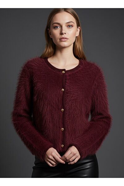 LWL Tüylü Düğmeli Triko Hırka Ceket Pelüş Shaggy