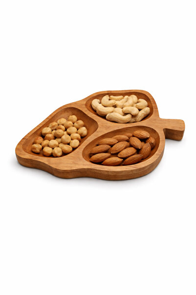 AR&MA WOOD Natural Wood 3-Compartment 3-Dimensional Leaf Design Snack Bowl |   Handmade Presentation Holder