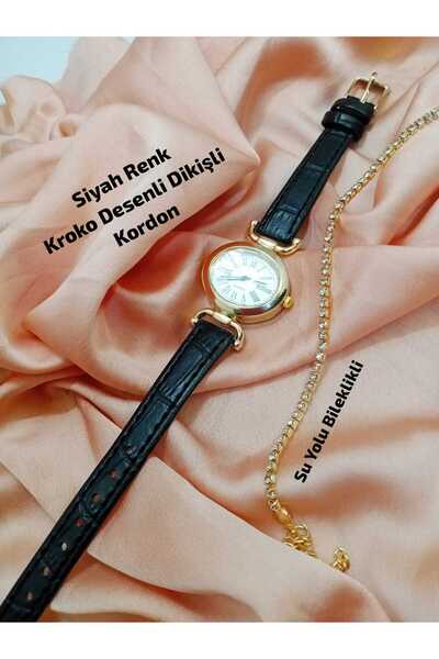 Brality Minimal Model Black Color Crocodile Patterned Cord Gold Case Women's ...