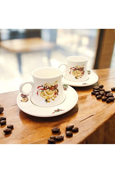 Mimoza Porselen Ördek desen Kahve Fincanı 2'li Takım