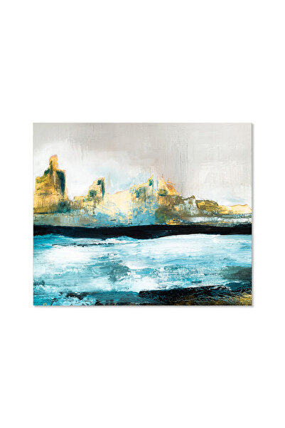 Printoot Abstract Coastal Landscape Canvas Wall Art Modern Turquoise Gold Home Decor Ready to Hang Print