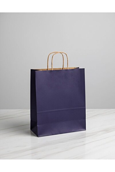 e Erta Lacivert Renkli Kraft Çanta 25x31 Cm 10 Adet Hediye Poşeti , Hediye Paketi , Kraft Kağıt Çanta