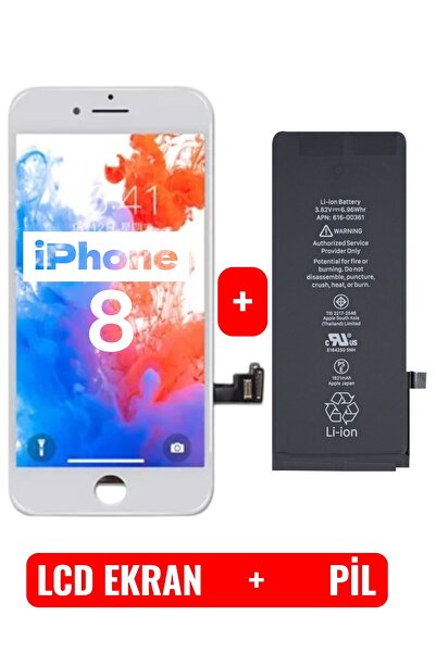 indirimplus iPhone 8 LCD Ekran Batarya Set (Beyaz Renk) iPhone 8 Ekran Beyaz
