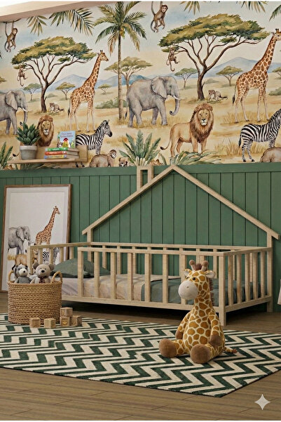 erenimos %100 DOĞAL AHŞAP YARIM ÇATILI MONTESSORİ ÇOCUK BEBEK YATAĞI - 10 CM AYAKLI