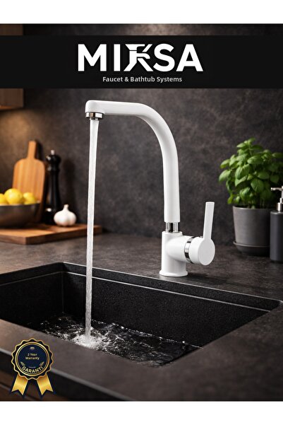 MİXSA White-Chrome Pear-Shaped Fish-Scale Spout Kitchen Sink Faucet Fountain ...
