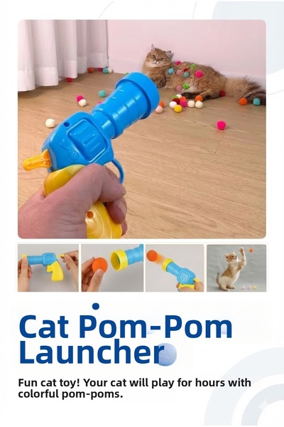 sonx Cat Pompom Launcher Gun - Interactive Cat Toy Set (+20 Colorful Soft Balls)