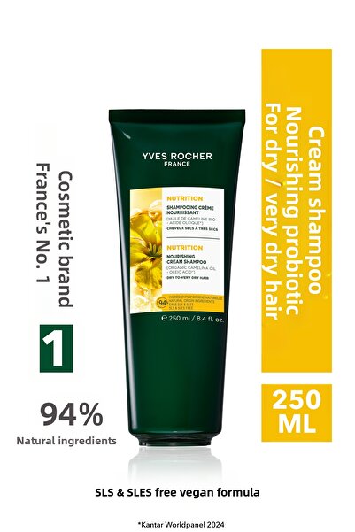 Yves Rocher Nourishing Prebiotic Cream Shampoo-Dry Very Dry Hair/Nutrition-Free of Sls&Sles,Vegan-250Ml