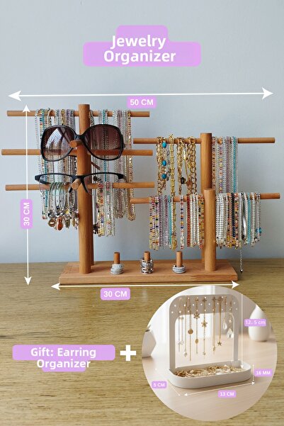 MarkamSen Jewelry Organizer Wooden Jewelry Hanger Wide Earring Ring Stand Nec...