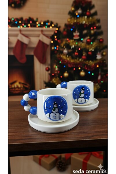 seda seramik طقم فناجين قهوة سيراميك مصنوع يدويًا بتصميم رجل الثلج لعيد الميل...