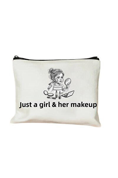 Elbasan Tekstil Платна чантичка за грим Просто едно момиче и нейният грим Отп...