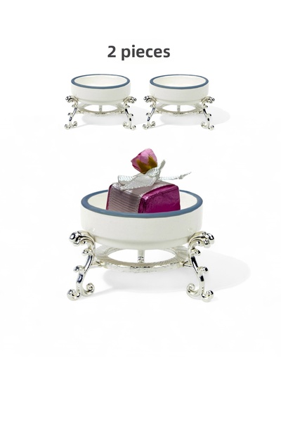 EVSTYLE وعاء تركية من البورسلين مكون من قطعتين - فضي