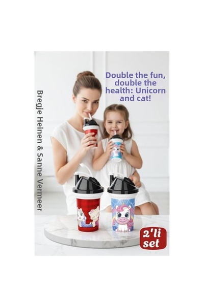 Skygo طقم أكواب للأطفال مكون من قطعتين مع غطاء مزدوج ممتع بتصميم وحيد القرن و...
