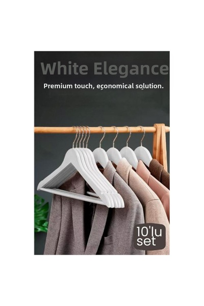 Skygo مجموعة من 10 علاقات ملابس فاخرة بيضاء - مجموعة علاقات بلاستيكية مريحة و...