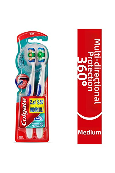 Colgate فرشاة أسنان 360 تنظيف كامل للفم متوسط ​​1+1