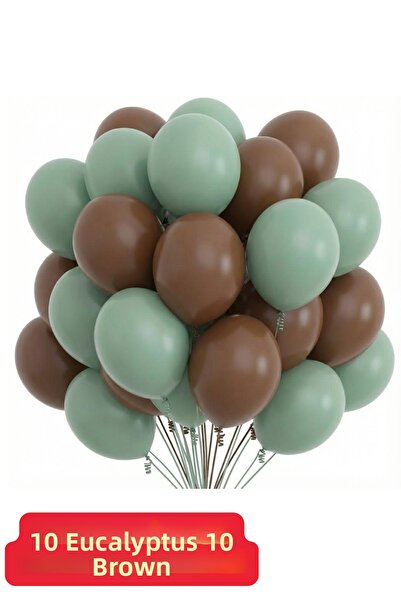 Baloncu Nene 10 قطع بالونات بنية اللون و10 قطع بالونات بلون الأوكالبتوس الباستيل لحفلات أعياد الميلاد