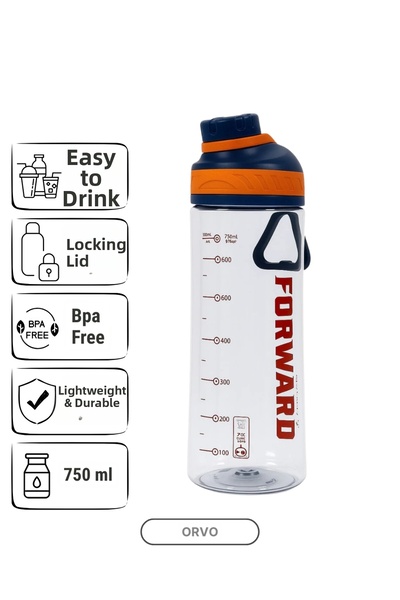 ORVO قارورة رياضية سعة 750 مل – قارورة ماء بغطاء قابل للقفل، وفوهة، وحزام (أز...