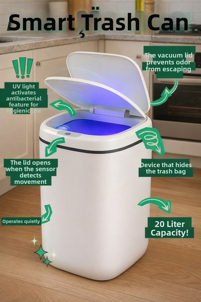 Eco Lounge Coș de gunoi inteligent, dimensiune mare, 20 litri, cu lumină UV ș...