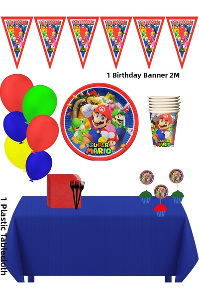 HAPPYLOOPPARTY مجموعة زينة حفلات عيد الميلاد سوبر ماريو لـ 40 شخصًا