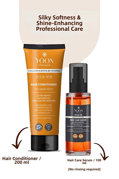 YOON مجموعة العناية بالشعر النباتية - بلسم ومصل مكون من قطعتين، فيتامين ب7، ا...