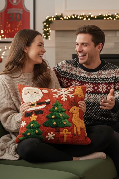 vevons Christmas Themed Throw Pillow Cover Christmas Tree and Snowman Patterned Digital Printed Decorative