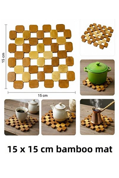 TARIK HOME 15X15 cm Square Bamboo Trivet - Heat Resistant Wooden Pot and Teapot Coaster