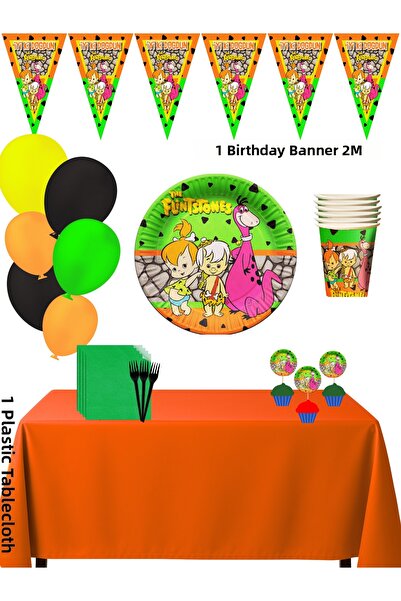 HAPPYLOOPPARTY مجموعة زينة حفلات أعياد الميلاد من العصر الحجري لـ 16 شخصًا من...