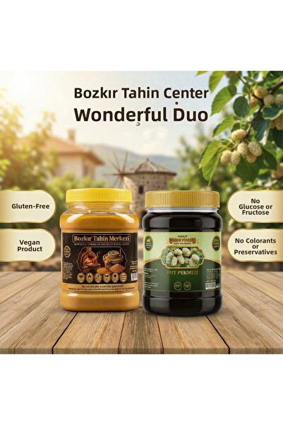 Hakbur Bozkır Yöresel Bozkır Tahin Center Local Golden Sesame Roasted Tahini 930 Gr - Traditional Mulberry Molasses 950Gr (Without Additives)