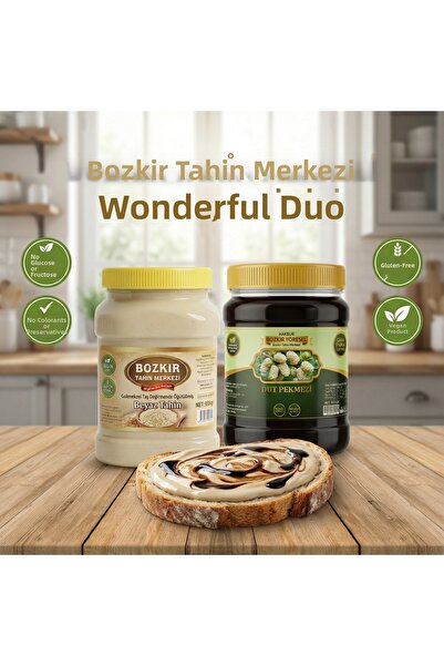 Hakbur Bozkır Yöresel Bozkır Tahin Center Stone Mill White Tahini 935 Gr - Traditional Mulberry Molasses 950 Gr (No Additives)