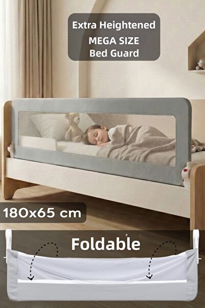 Meleni Baby حاجز سرير أطفال قابل للطي مقاس 180 × 65 سم - حاجز حماية كبير الحجم باللون الرمادي