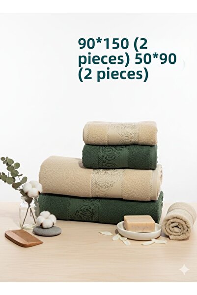 miruza ev tekstil 100% Cotton 4-Piece Towel Set in Bath Size