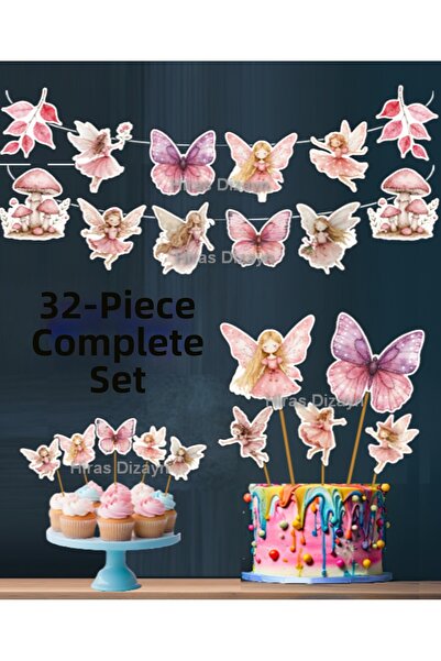 Hiras Dizayn 32Pcs Fairy Girl Butterfly Speech Bubble Banner Cake Topper Cupcake Speech Bubble