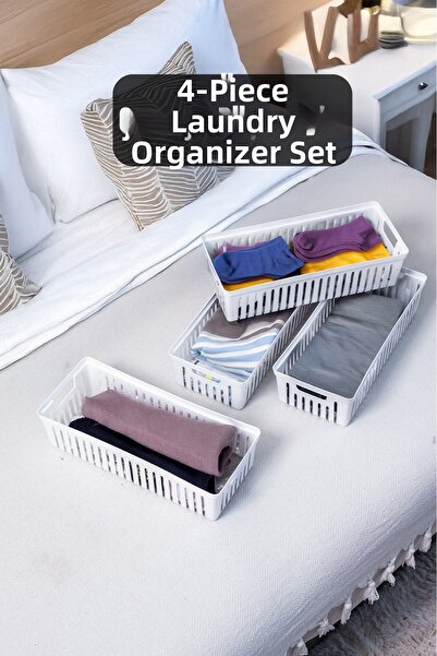 Metsar Home 4-Piece White Drawer Multi-Purpose Organizer – Underwear, Socks, ...