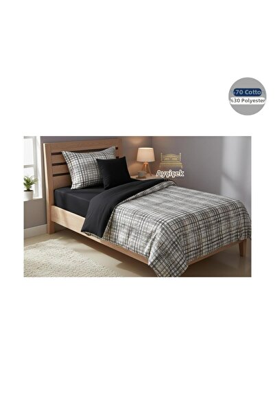 ayçiçek home Single Bedding Set 100/200 Non-Elastic Fitted Sheet Quilt 150/21...