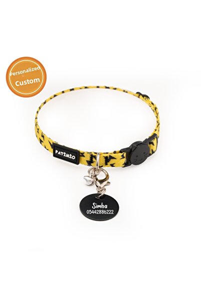 PATİMİO طوق للقطط قابل للتعديل باللون الأصفر مع قفل أمان وجرس هزاز كهدية