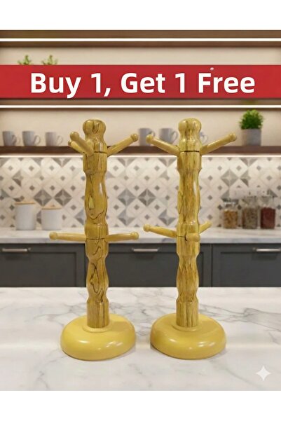 ea elizi ahşap 6-Compartment Natural Beech Wood Wooden Cup Hanger - Mug Stand...