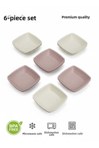 Righton طقم أطباق طعام مربعة مكون من 6 قطع مقاس 17.5 سم - صحون غير قابلة للكسر خالية من مادة BPA ومناسبة للميكروويف والتجميد العميق