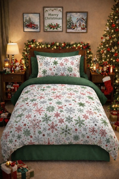 MyStory Home Single Size Fitted Sheet Duvet Cover Set Christmas