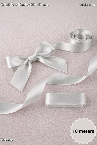 Mortex Cream Satin Ribbon 4 cm 10 Meters - Bohça, Nikah, Nişan, Çeyiz, Hediye...