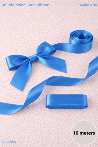 Mortex Turquoise Satin Ribbon 4 cm 10 Meters - Bohça, Nikah, Nişan, Çeyiz, Hediye, Süsleme, Doğum Günü, Parti