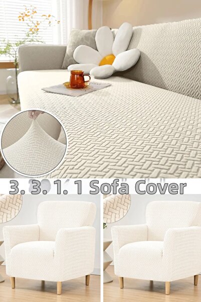 Faiend Set de huse de canapea elastică elastică jacquard cu model cărămidă - 3 3 1 1 canapea flexibilă