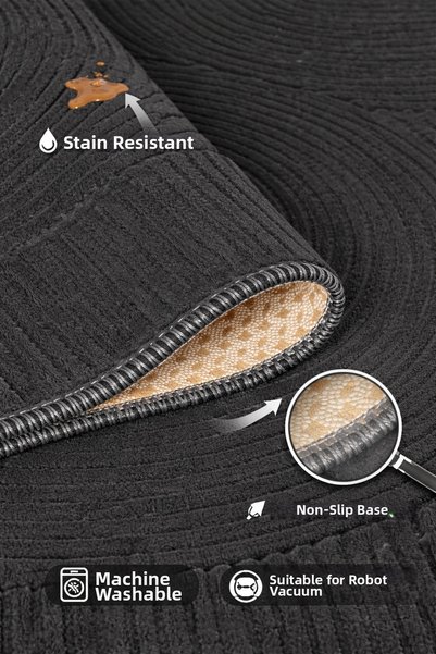 Geus Halı Bathroom Mat Set of 2 Anthracite Soft Non-Slip Base Washable Stain Resistant 60X100-40X60
