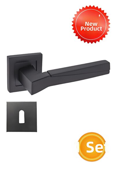 Nobel Meridian Μαύρη Ματ Τετράγωνη Λαβή Πόρτας Δωματίου με Σήμα (1 Σετ = 2 Λα...